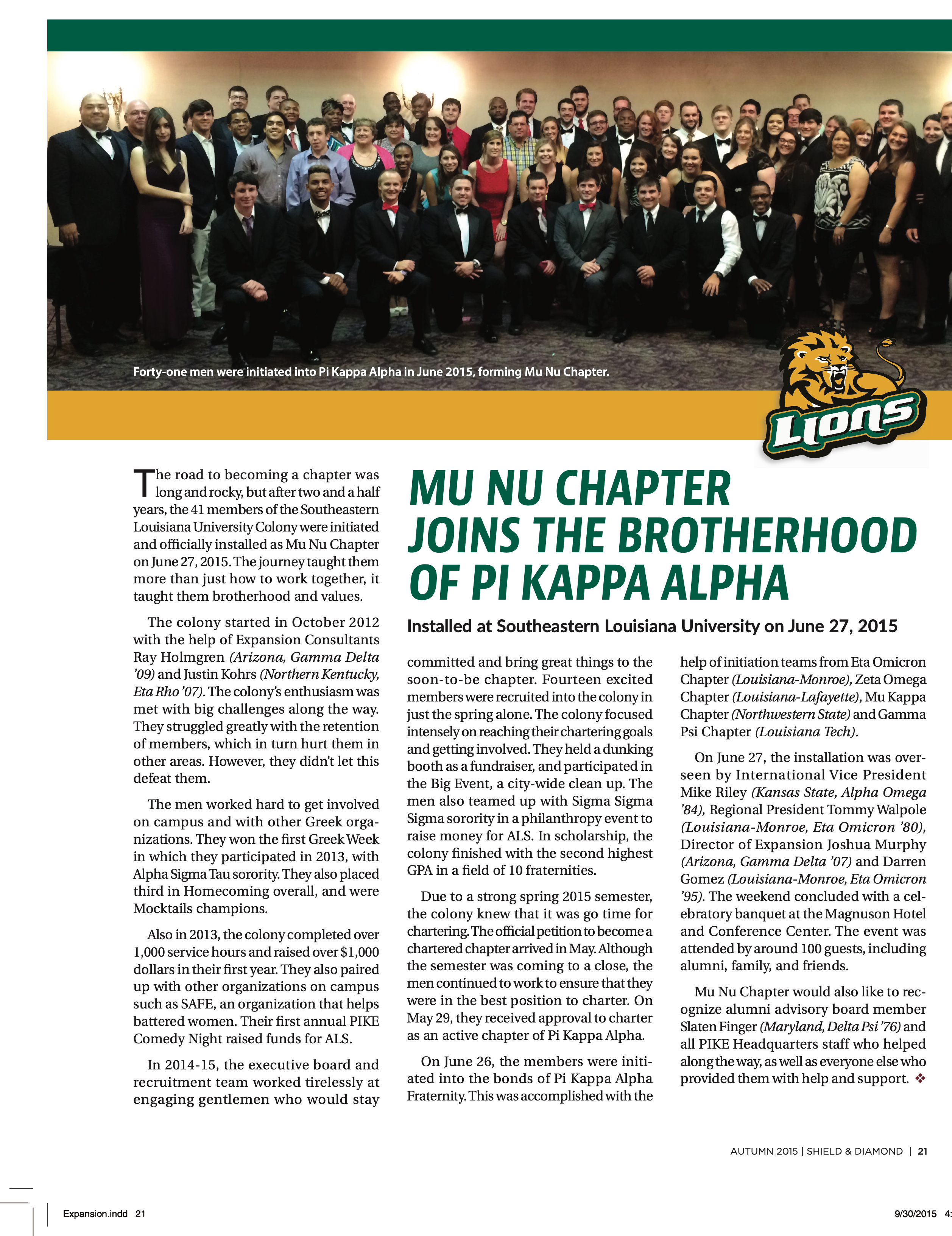Mu Nu Chapter Joins the Brotherhood of Pi Kappa Alpha